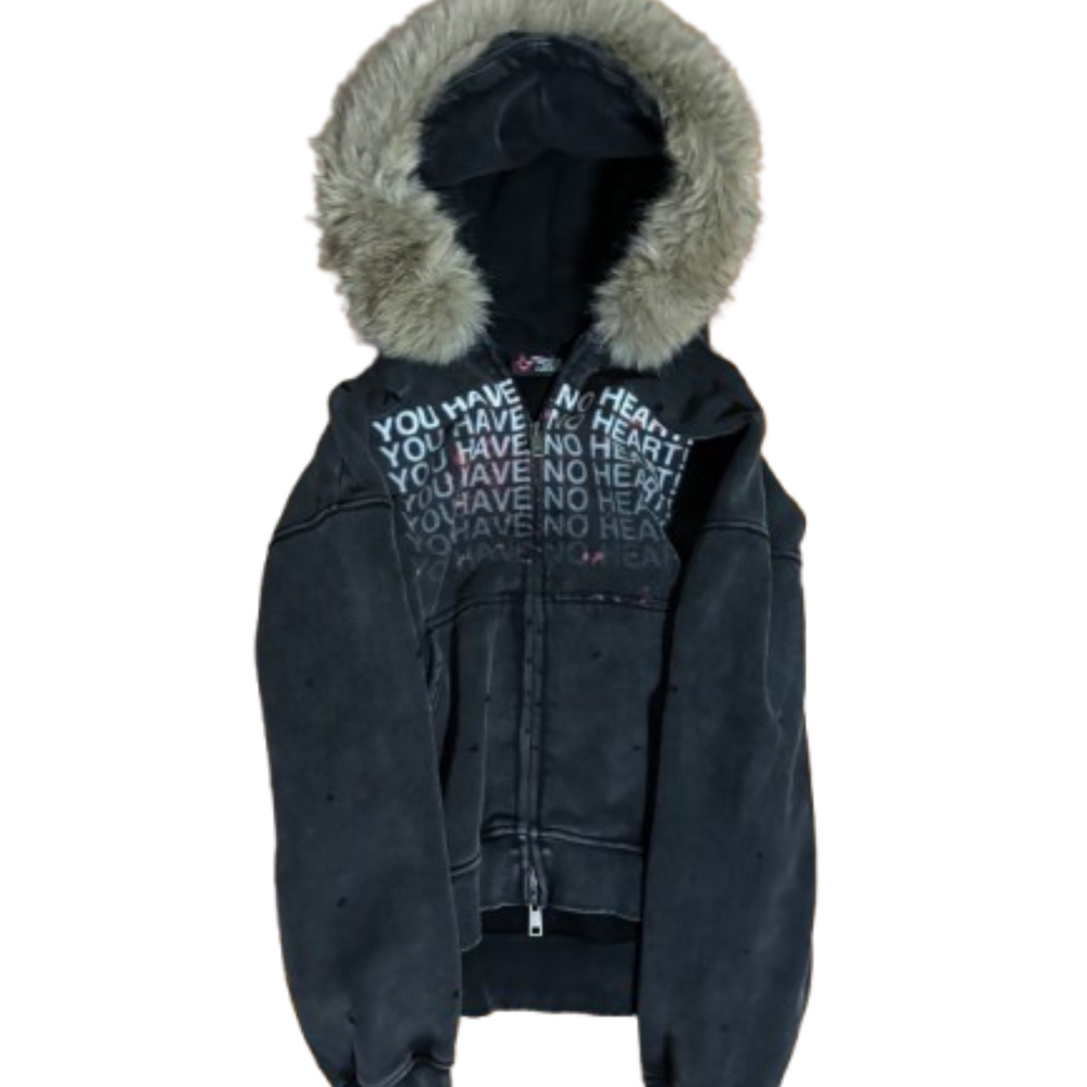 "Heartless" Fur Zip-Up (Black)