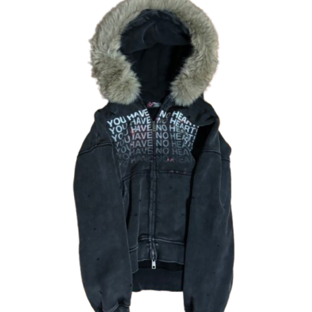 "Heartless" Fur Zip-Up (Black)